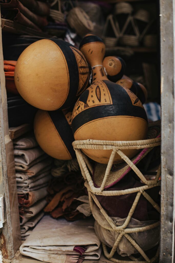 African ornaments calabash, cane, ropes, e.t.c.
