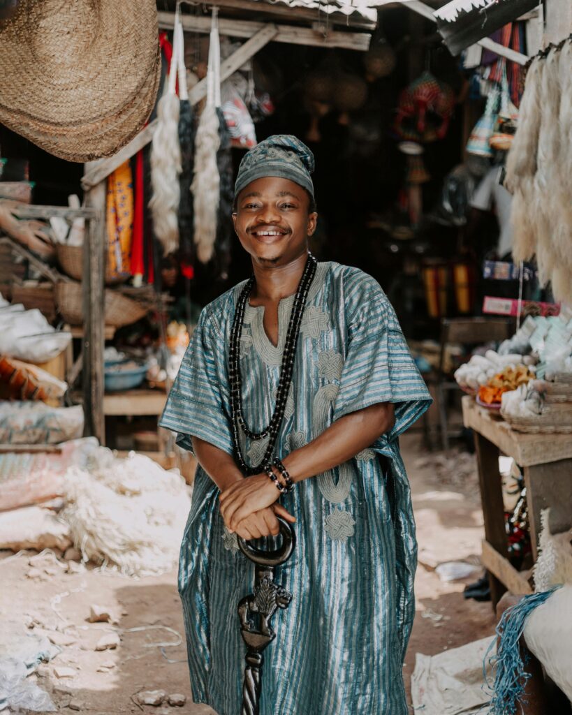 Young black man wearing nigerian yoruba attire - illustrating culture in our african language tutoring